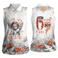 Funny Valentines Day Women Sleeveless Polo Shirt Cupid Says 67