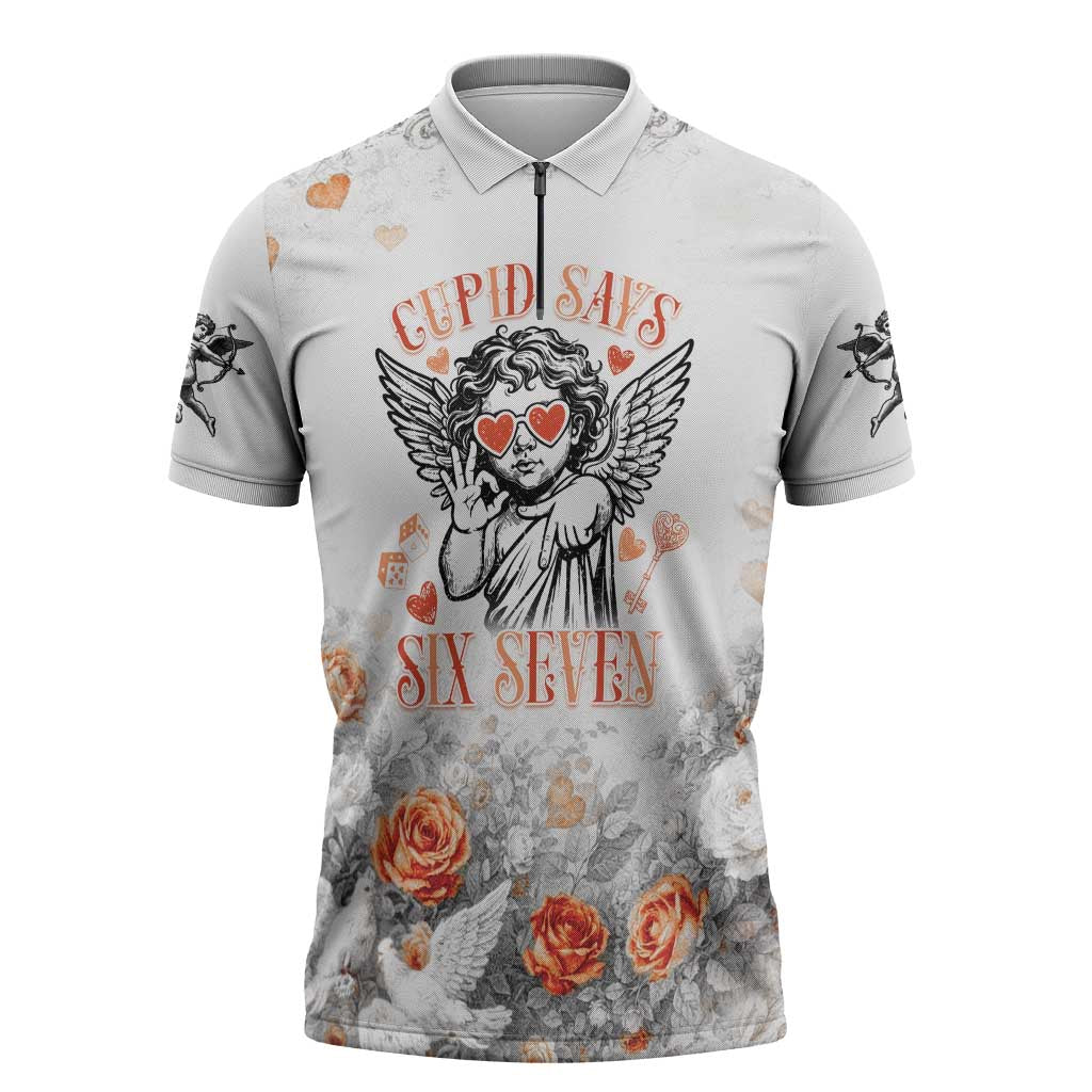 Funny Valentines Day Zipper Polo Shirt Cupid Says 67