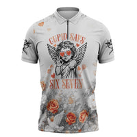 Funny Valentines Day Zipper Polo Shirt Cupid Says 67