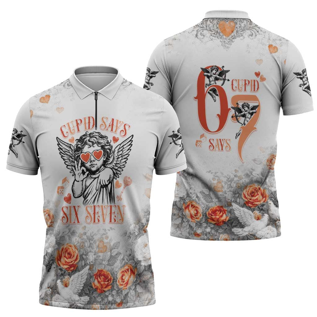 Funny Valentines Day Zipper Polo Shirt Cupid Says 67