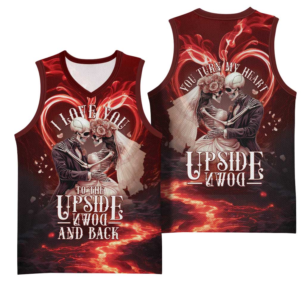 Skull Valentines Day Basketball Jersey I Love You To The Upside Down And Back