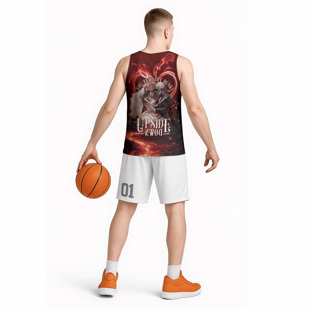 Skull Valentines Day Basketball Jersey I Love You To The Upside Down And Back