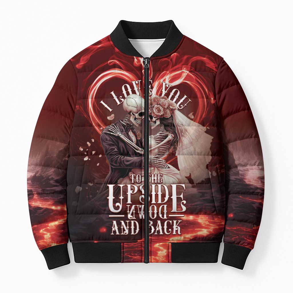 Skull Valentines Day Bomber Puffer Jacket I Love You To The Upside Down And Back