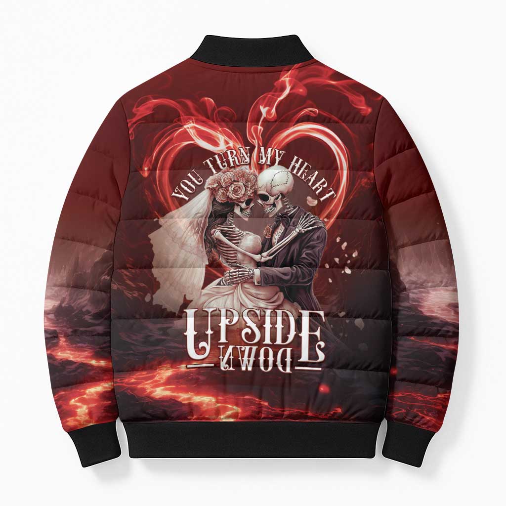 Skull Valentines Day Bomber Puffer Jacket I Love You To The Upside Down And Back