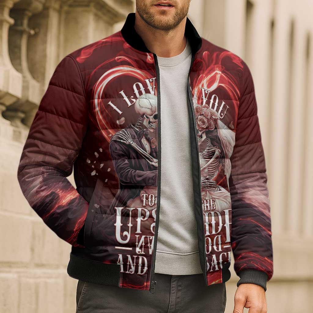 Skull Valentines Day Bomber Puffer Jacket I Love You To The Upside Down And Back