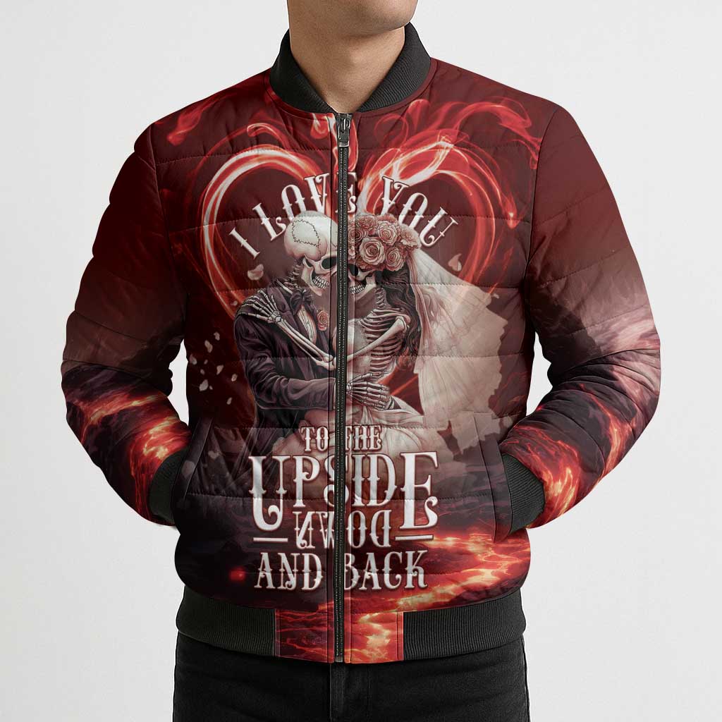 Skull Valentines Day Bomber Puffer Jacket I Love You To The Upside Down And Back