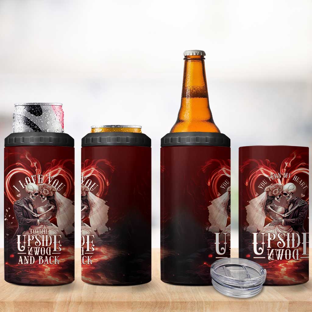 Skull Valentines Day 4 in 1 Can Cooler Tumbler I Love You To The Upside Down And Back