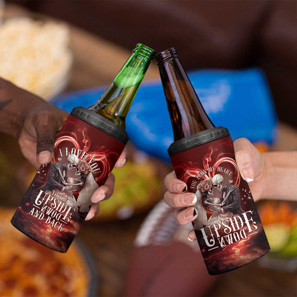 Skull Valentines Day 4 in 1 Can Cooler Tumbler I Love You To The Upside Down And Back