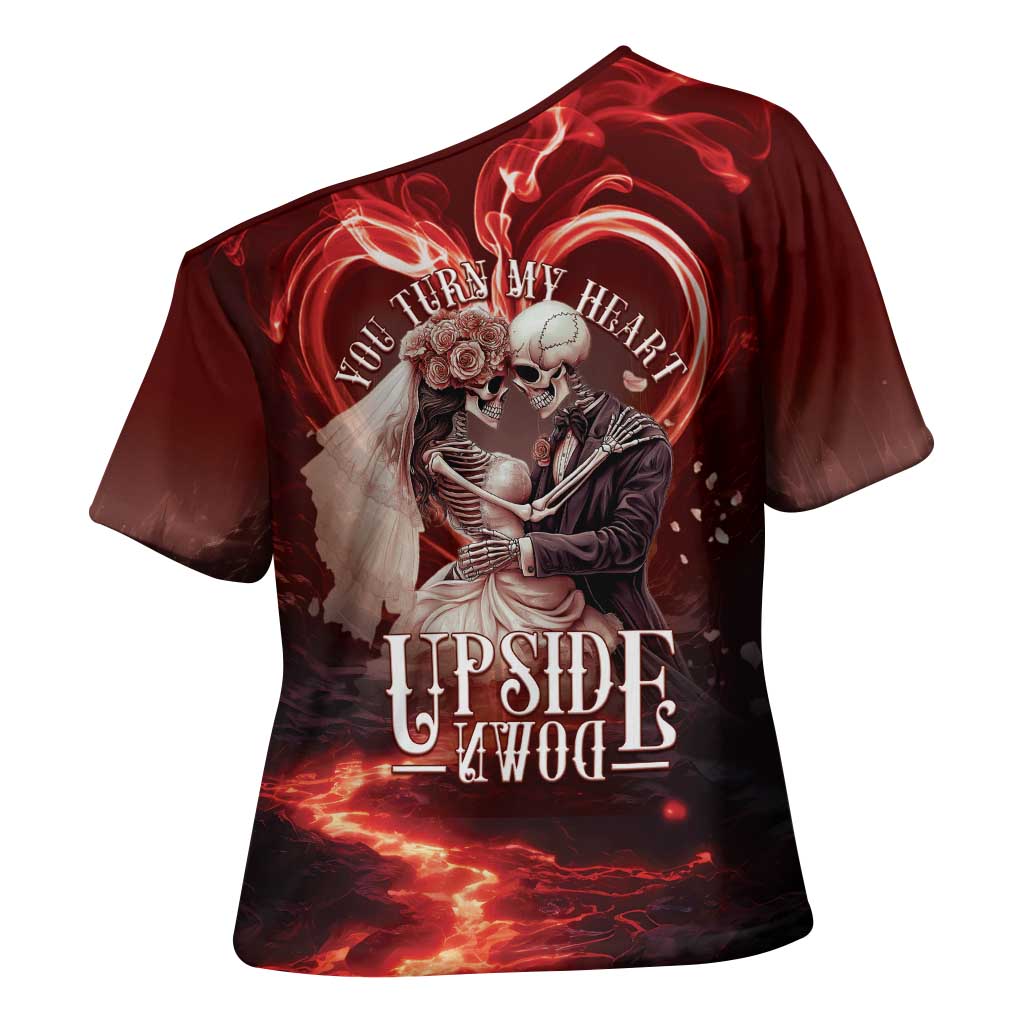 Skull Valentines Day Cross Shoulder Shirt I Love You To The Upside Down And Back