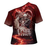 Skull Valentines Day Cross Shoulder Shirt I Love You To The Upside Down And Back