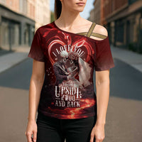 Skull Valentines Day Cross Shoulder Shirt I Love You To The Upside Down And Back