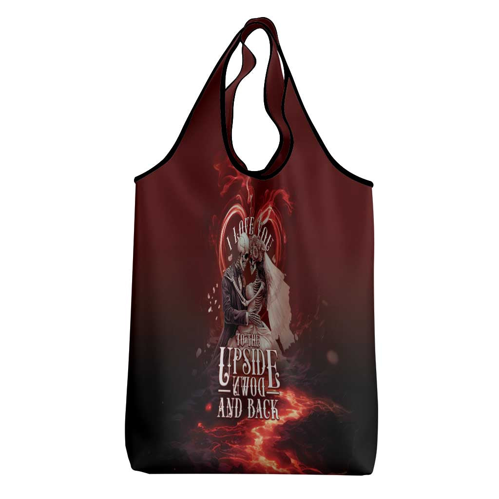 Skull Valentines Day Grocery Bag I Love You To The Upside Down And Back