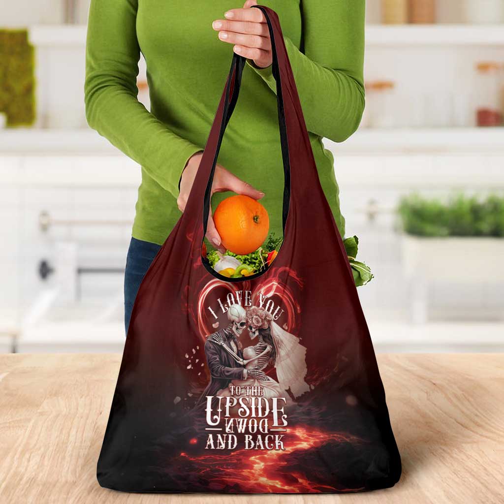 Skull Valentines Day Grocery Bag I Love You To The Upside Down And Back