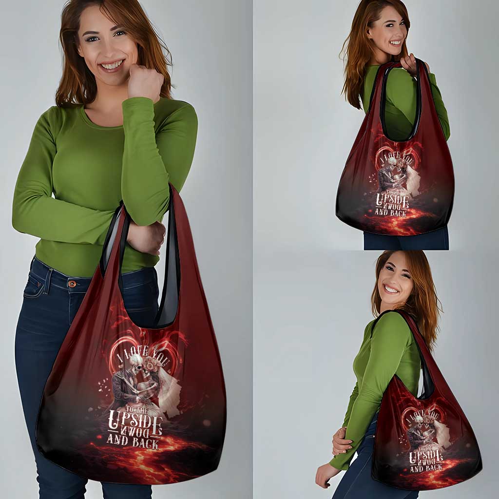 Skull Valentines Day Grocery Bag I Love You To The Upside Down And Back