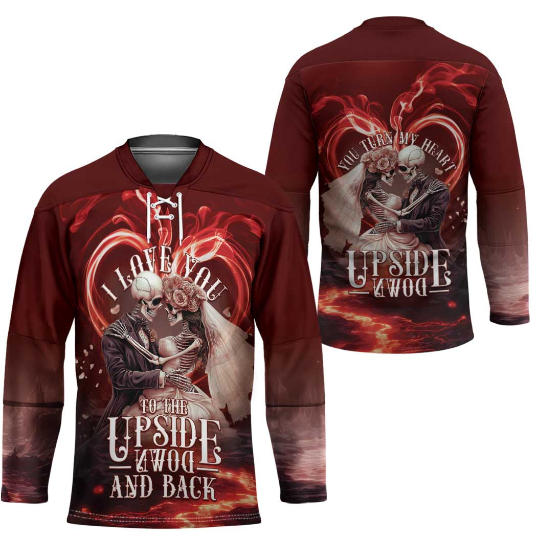 Skull Valentines Day Hockey Jersey I Love You To The Upside Down And Back