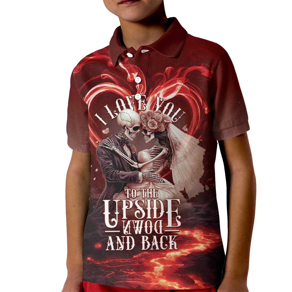 Skull Valentines Day Kid Polo Shirt I Love You To The Upside Down And Back