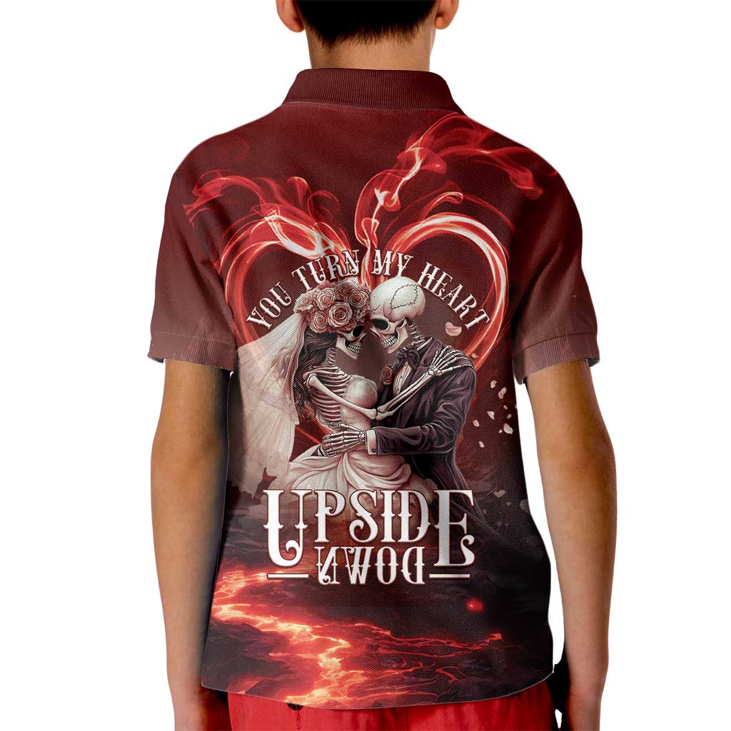 Skull Valentines Day Kid Polo Shirt I Love You To The Upside Down And Back