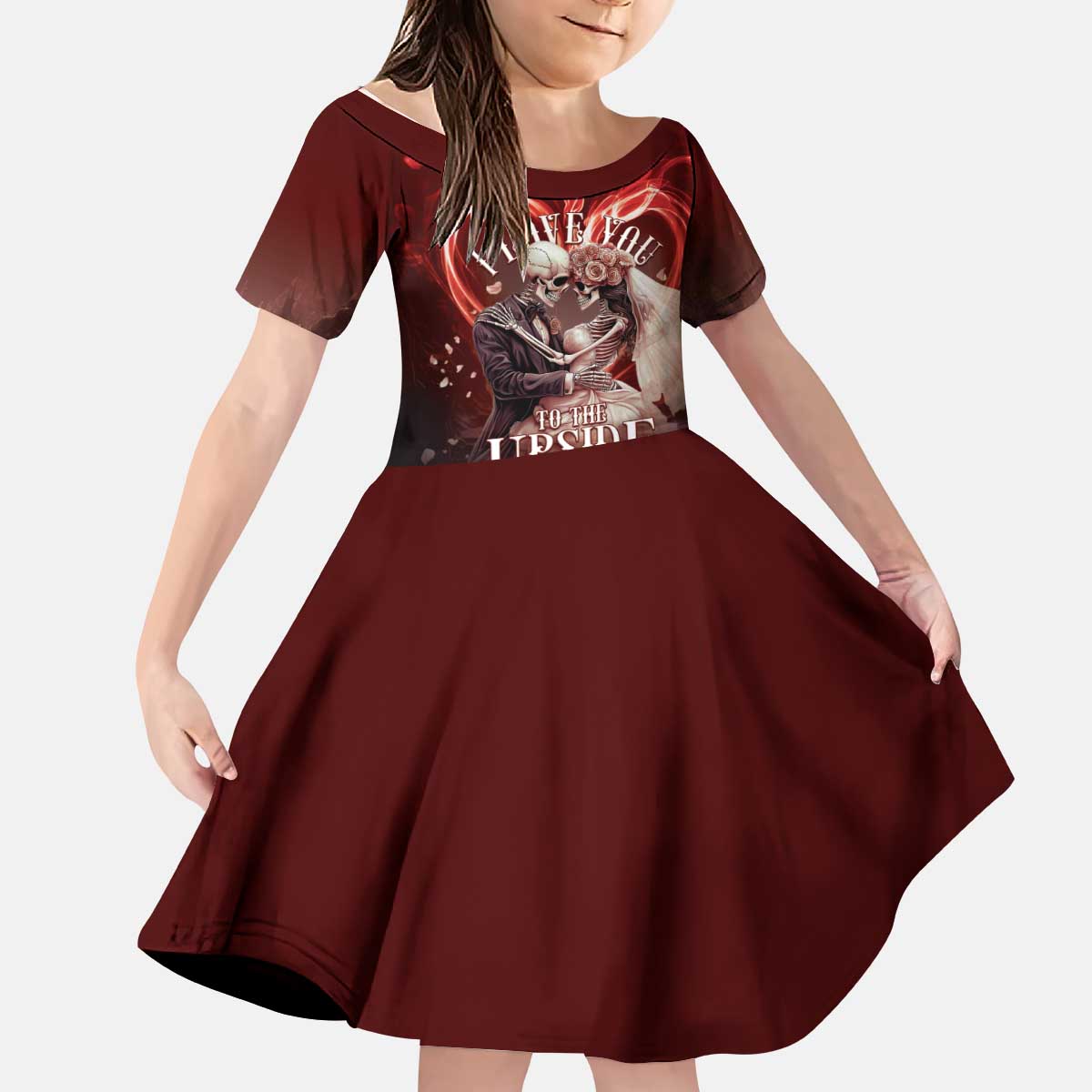 Skull Valentines Day Kid Short Sleeve Dress I Love You To The Upside Down And Back