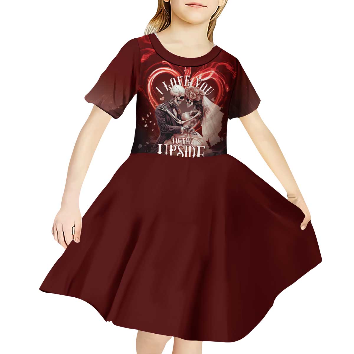 Skull Valentines Day Kid Short Sleeve Dress I Love You To The Upside Down And Back