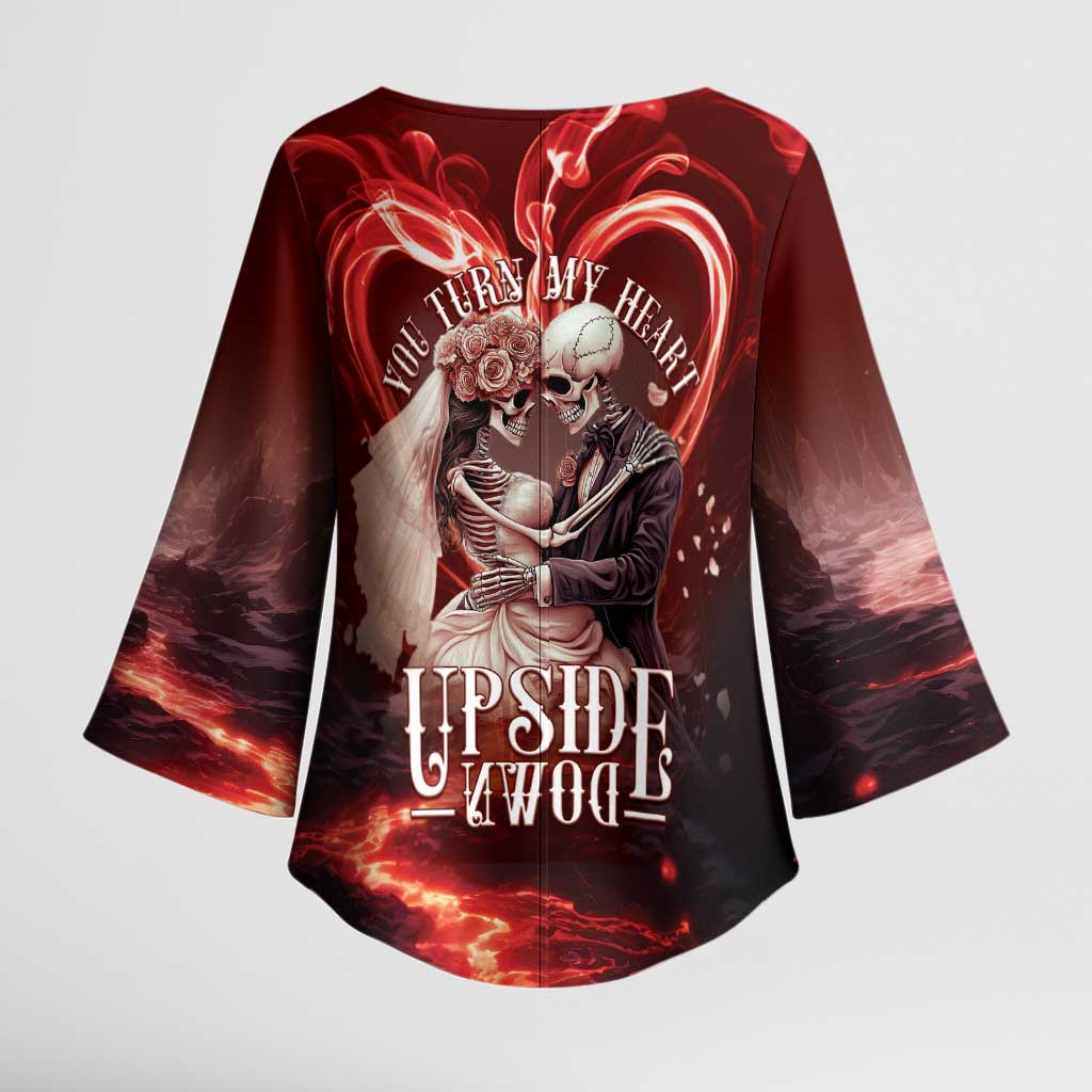 Skull Valentines Day Kimono Sleeve Blouse I Love You To The Upside Down And Back