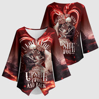 Skull Valentines Day Kimono Sleeve Blouse I Love You To The Upside Down And Back