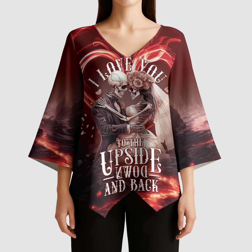 Skull Valentines Day Kimono Sleeve Blouse I Love You To The Upside Down And Back