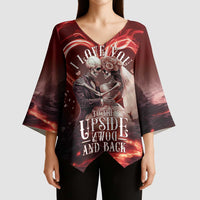 Skull Valentines Day Kimono Sleeve Blouse I Love You To The Upside Down And Back