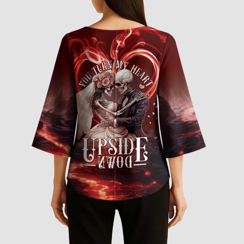 Skull Valentines Day Kimono Sleeve Blouse I Love You To The Upside Down And Back