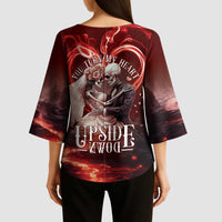 Skull Valentines Day Kimono Sleeve Blouse I Love You To The Upside Down And Back