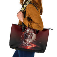 Skull Valentines Day Leather Tote Bag I Love You To The Upside Down And Back