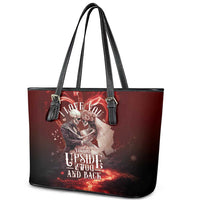 Skull Valentines Day Leather Tote Bag I Love You To The Upside Down And Back