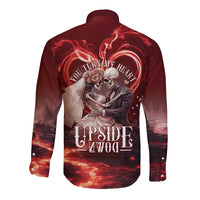 Skull Valentines Day Long Sleeve Button Shirt I Love You To The Upside Down And Back