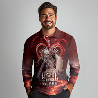 Skull Valentines Day Long Sleeve Polo Shirt I Love You To The Upside Down And Back