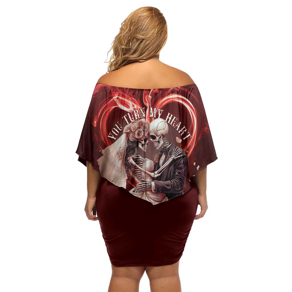 Skull Valentines Day Off Shoulder Short Dress I Love You To The Upside Down And Back