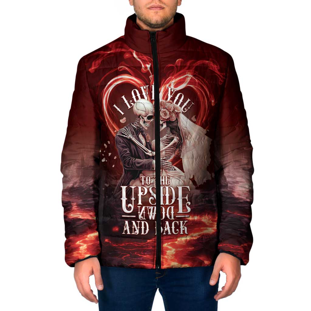 Skull Valentines Day Padded Jacket I Love You To The Upside Down And Back