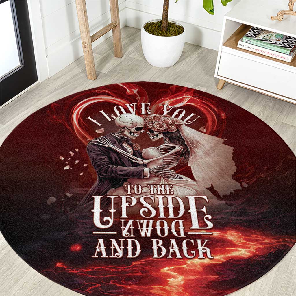 Skull Valentines Day Round Carpet I Love You To The Upside Down And Back