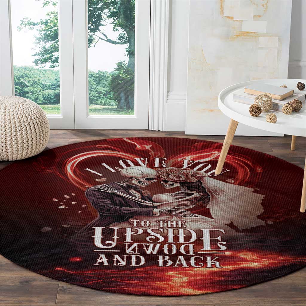 Skull Valentines Day Round Carpet I Love You To The Upside Down And Back