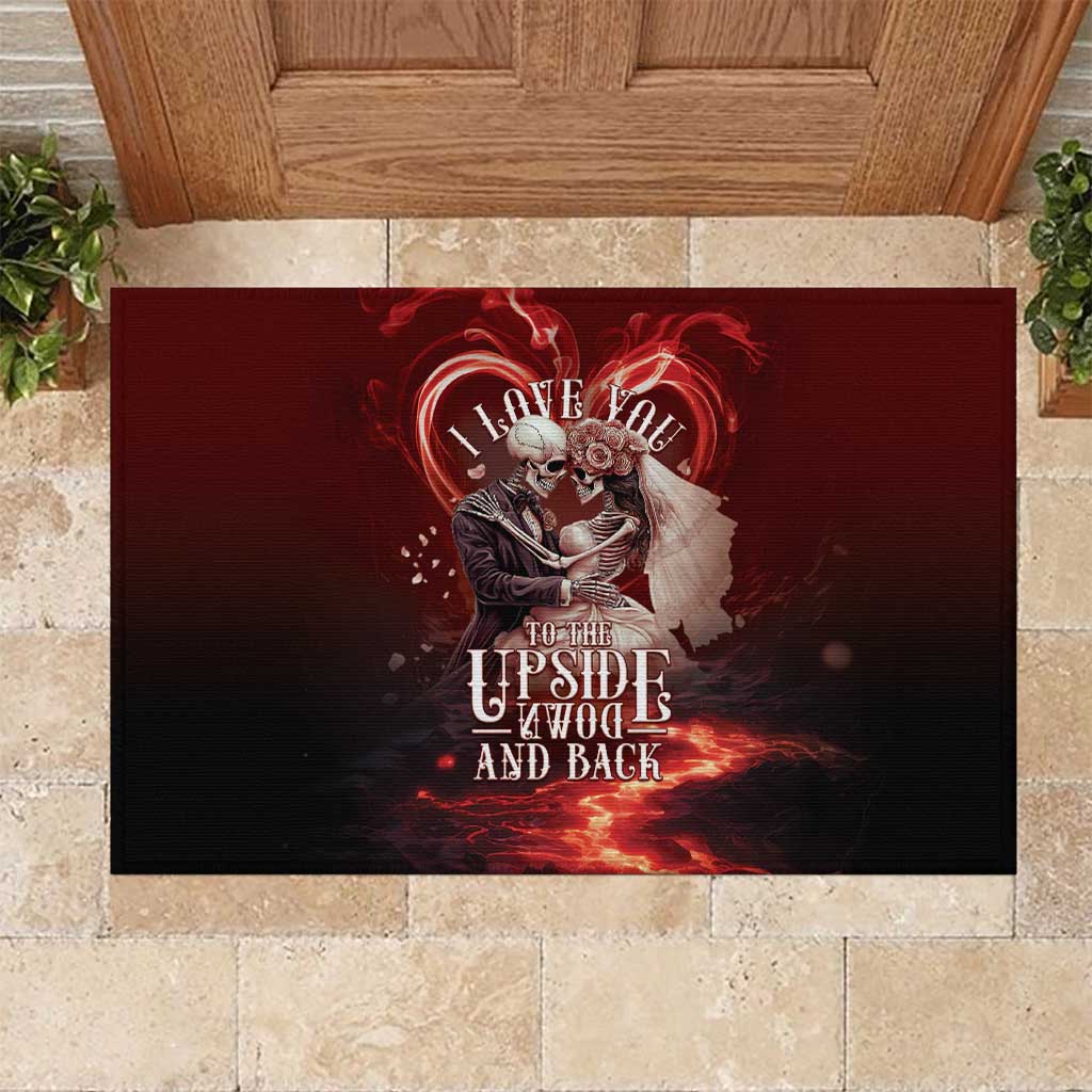 Skull Valentines Day Rubber Doormat I Love You To The Upside Down And Back