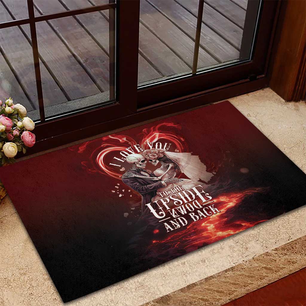 Skull Valentines Day Rubber Doormat I Love You To The Upside Down And Back