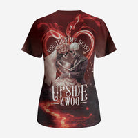 Skull Valentines Day Scrub Top I Love You To The Upside Down And Back