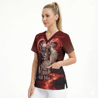 Skull Valentines Day Scrub Top I Love You To The Upside Down And Back