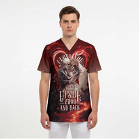 Skull Valentines Day Scrub Top I Love You To The Upside Down And Back
