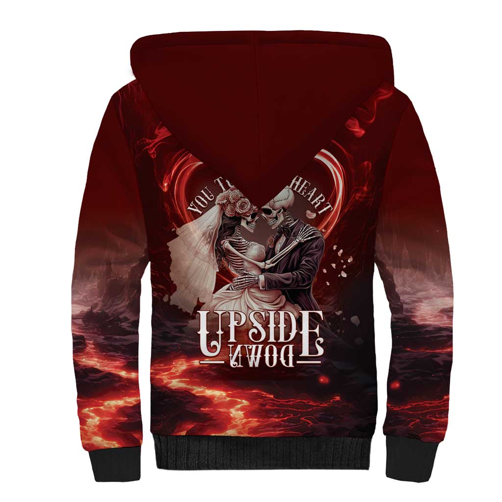 Skull Valentines Day Sherpa Hoodie I Love You To The Upside Down And Back