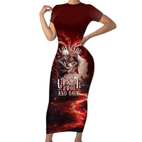 Skull Valentines Day Short Sleeve Bodycon Dress I Love You To The Upside Down And Back