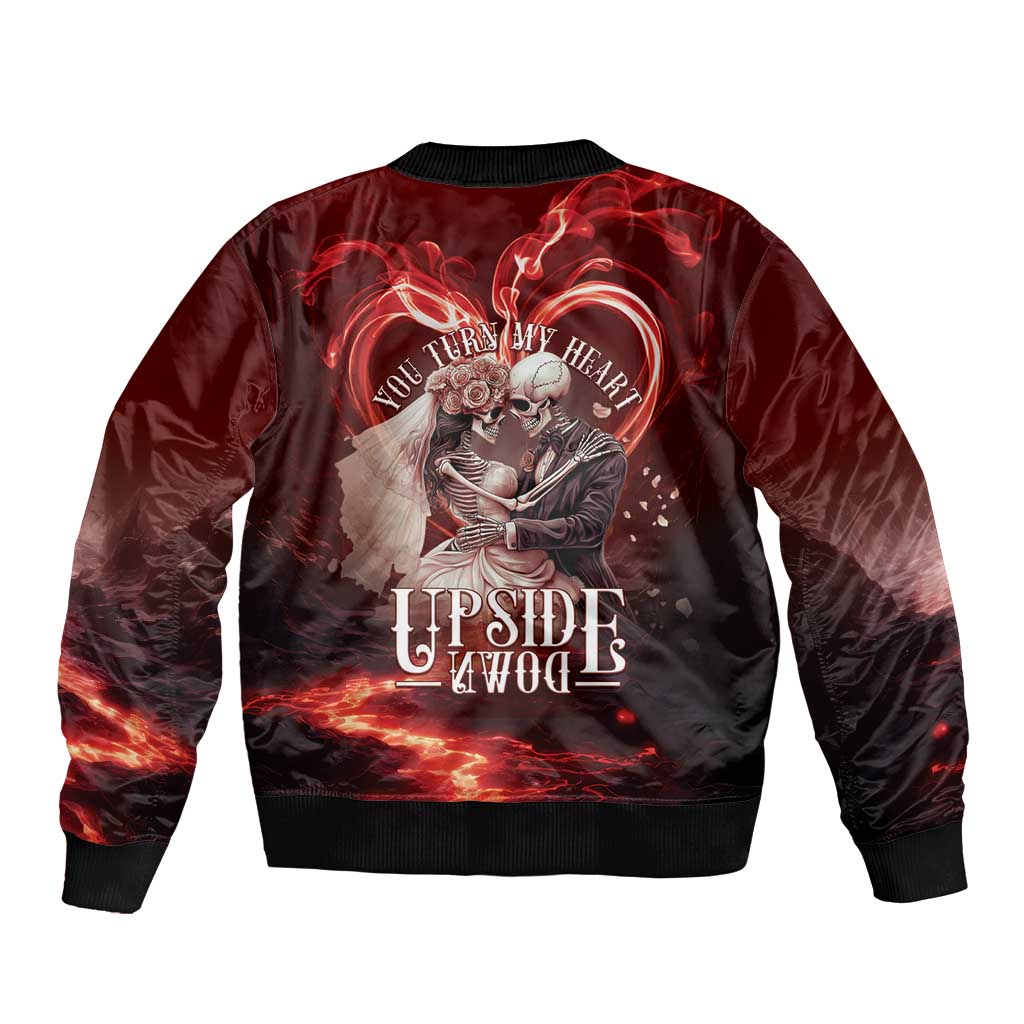 Skull Valentines Day Sleeve Zip Bomber Jacket I Love You To The Upside Down And Back