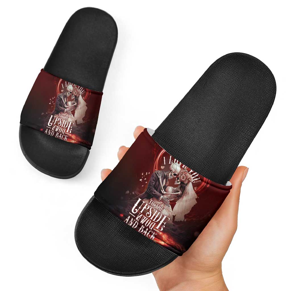 Skull Valentines Day Slide Sandals I Love You To The Upside Down And Back