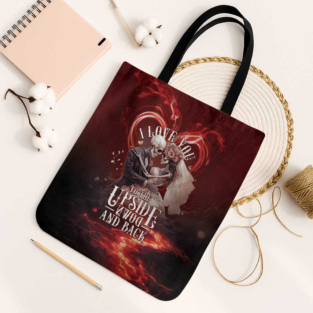 Skull Valentines Day Tote Bag I Love You To The Upside Down And Back