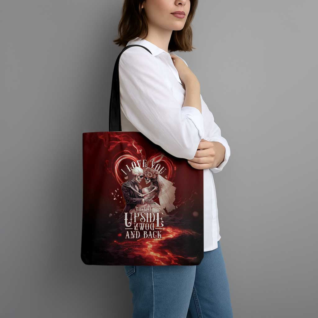 Skull Valentines Day Tote Bag I Love You To The Upside Down And Back