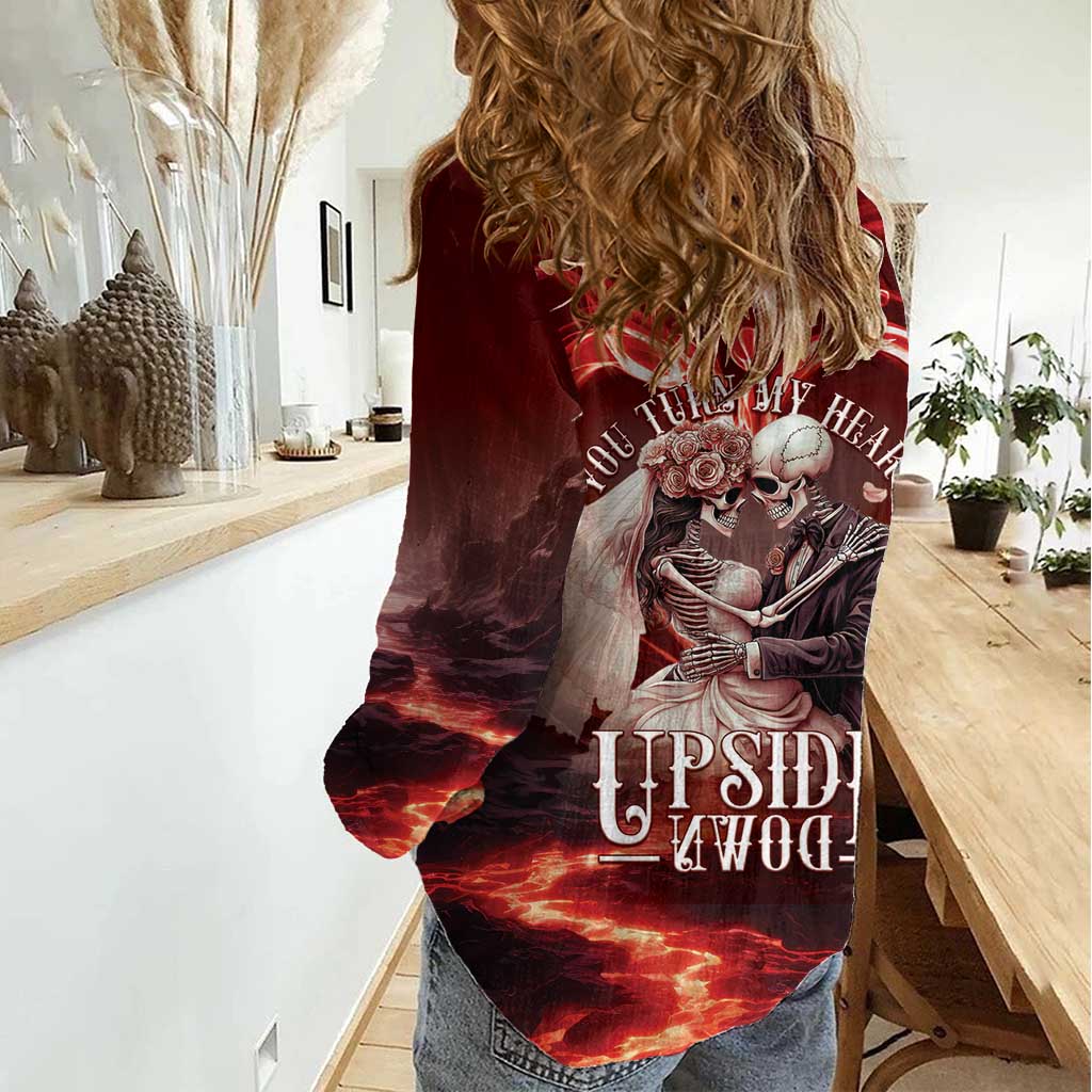 Skull Valentines Day Women Casual Shirt I Love You To The Upside Down And Back