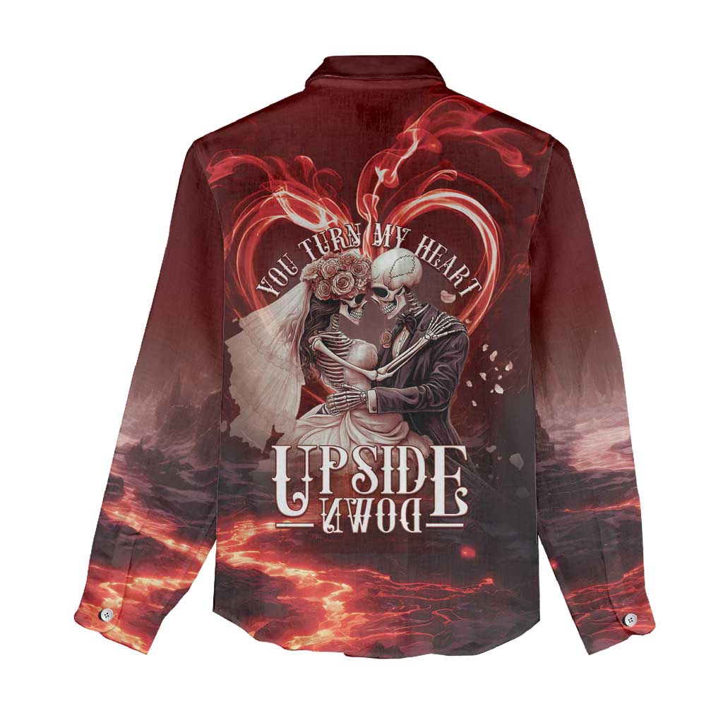 Skull Valentines Day Women Casual Shirt I Love You To The Upside Down And Back